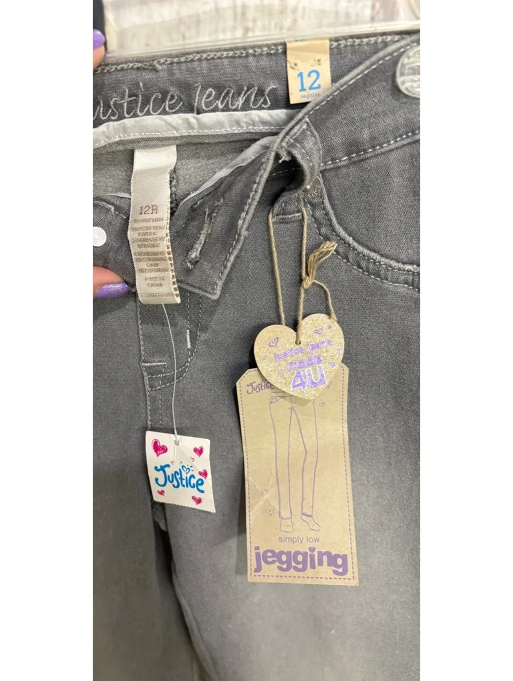 Justice Girls' Made 4U Simply Low Grey Jeggings With Silver Sequins Size 12R